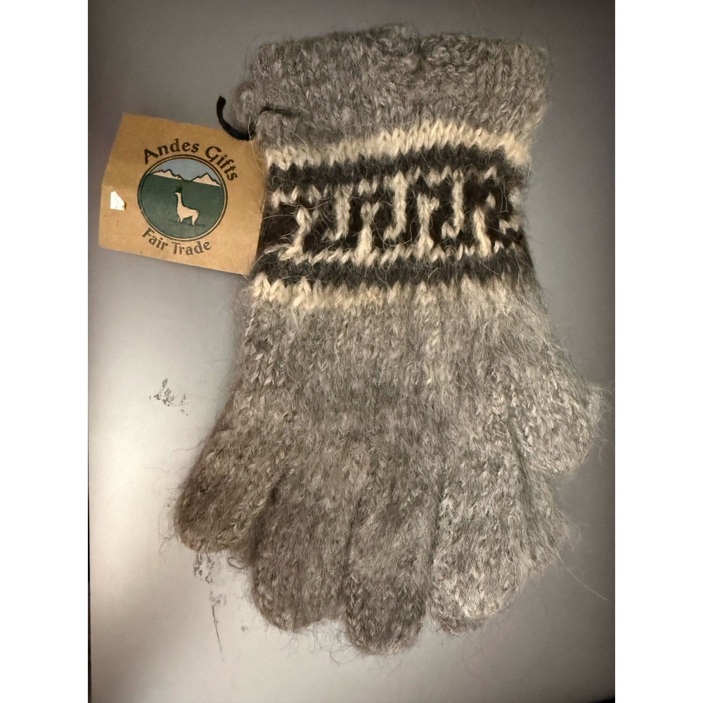 Andes Gifts 100% Alpaca Wool Knit Gloves Grey NWT